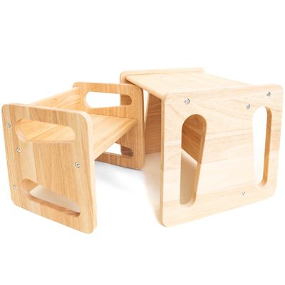 Montessori Weaning Table and Chair Set - Solid Wooded Toddler Table - Cube Chairs for Toddlers - Real Hardwood - Kids Montessori Furniture