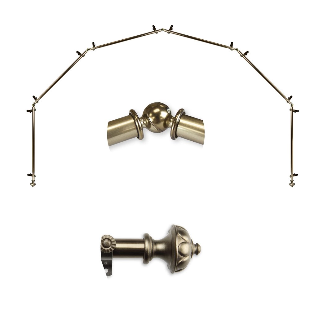 A&F Rod Dcor - Fargo 13/16" 6-Sided Bay Window Curtain Rod - Antique Brass