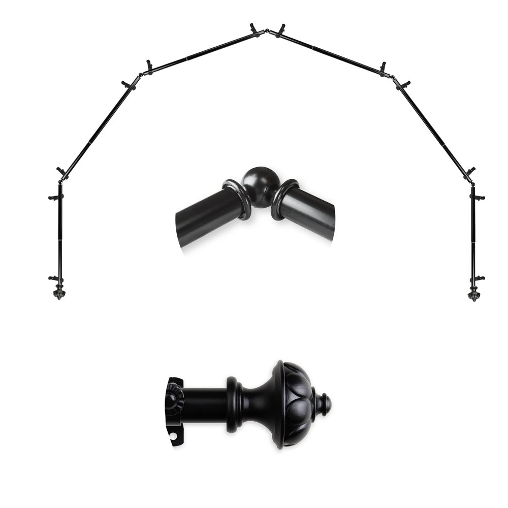 A&F Rod Dcor - Fargo 13/16" 6-Sided Bay Window Curtain Rod - Black