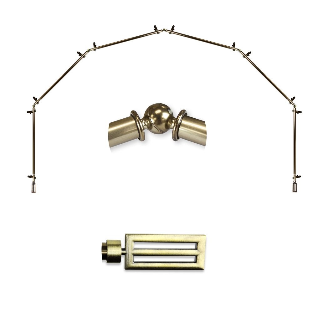 A&F Rod Dcor - Cobalt 13/16" 6-Sided Bay Window Curtain Rod - Antique Brass