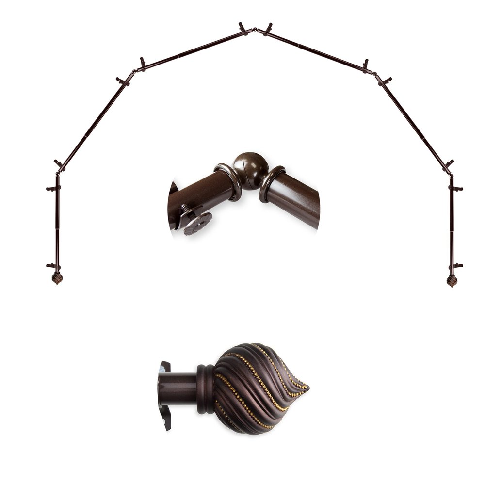 A&F Rod Dcor - Posie 13/16" 6-Sided Bay Window Curtain Rod - Cocoa