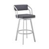 Armen Living Capri Modern 30" Seat Height Gray Faux Leather and Silver Steel Metal Swivel Bar Stool for Kitchen Island Counter view 1