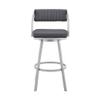Armen Living Capri Modern 30" Seat Height Gray Faux Leather and Silver Steel Metal Swivel Bar Stool for Kitchen Island Counter view 4