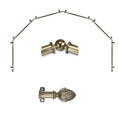 A&F Rod Dcor - Kernel 13/16" 6-Sided Bay Window Curtain Rod - Antique Brass