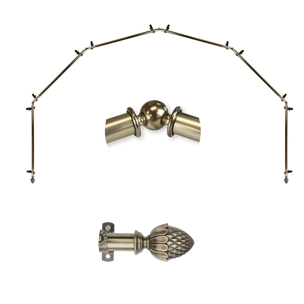 A&F Rod Dcor - Kernel 13/16" 6-Sided Bay Window Curtain Rod - Antique Brass