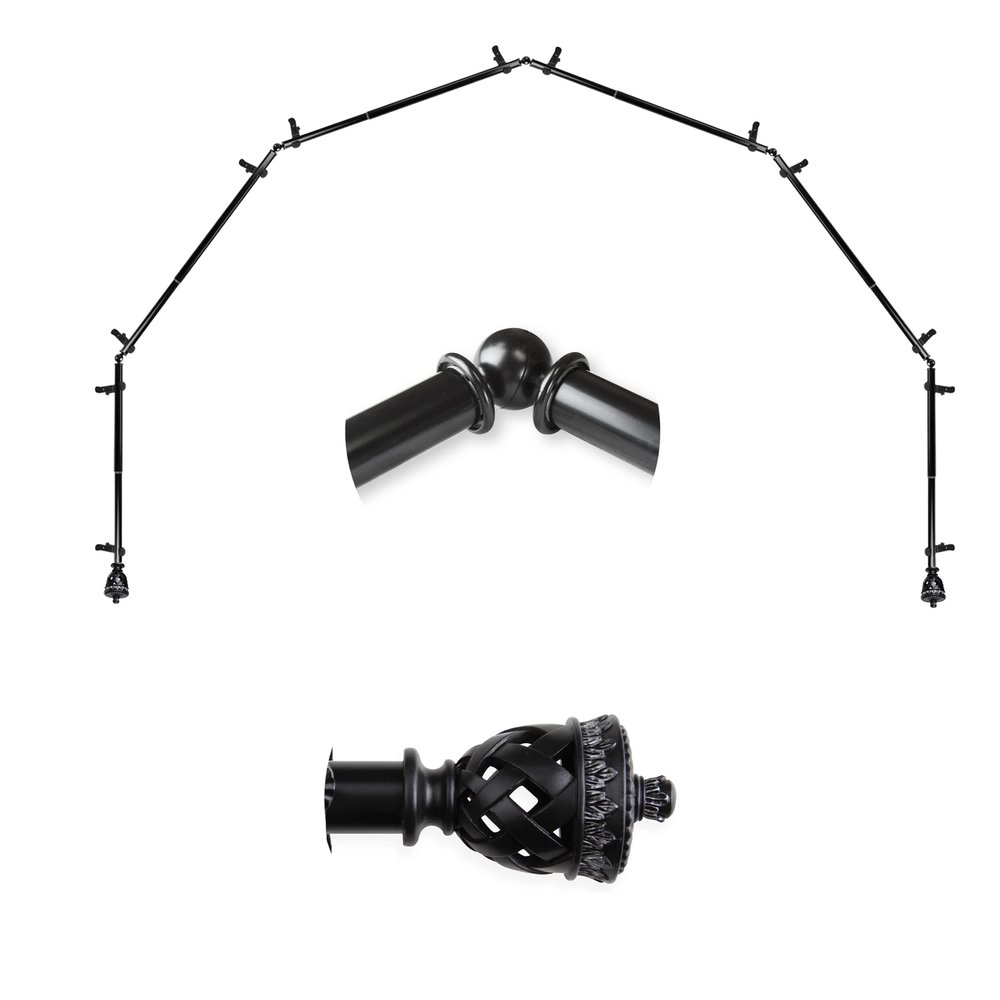 A&F Rod Dcor - Bernadette 13/16" 6-Sided Bay Window Curtain Rod - Black
