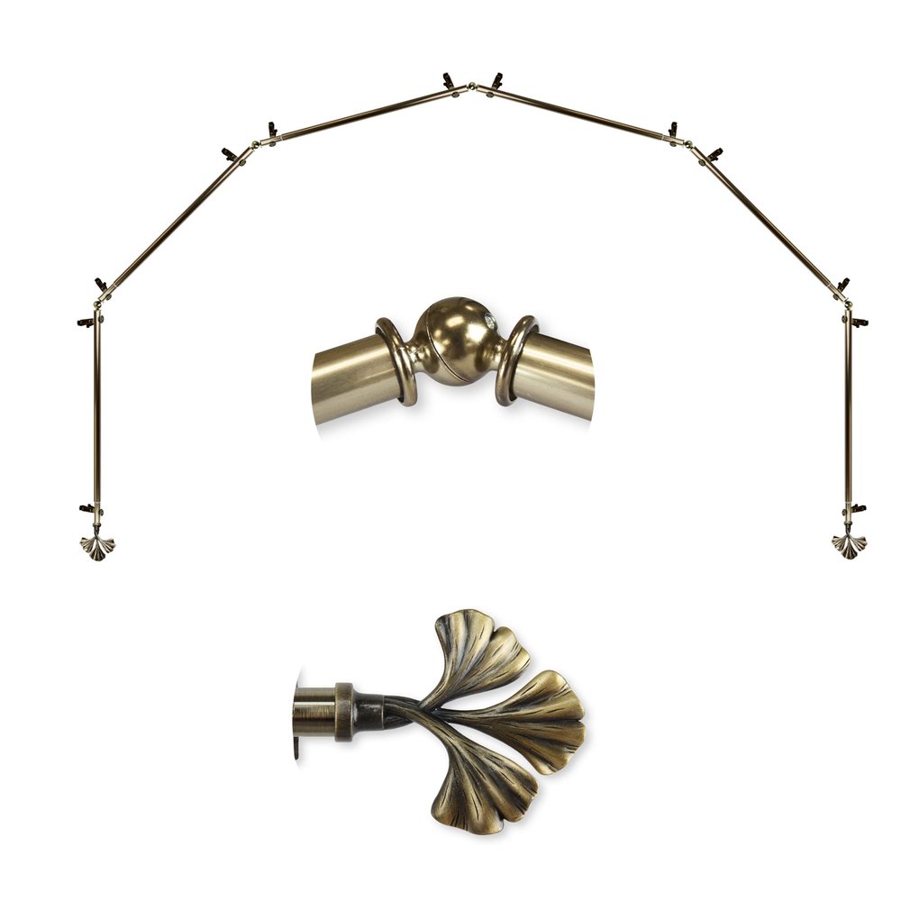 A&F Rod Dcor - Clover 13/16" 6-Sided Bay Window Curtain Rod - Antique Brass