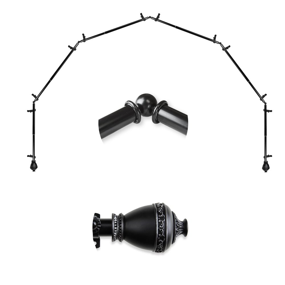A&F Rod Dcor - Eva 13/16" 6-Sided Bay Window Curtain Rod - Black
