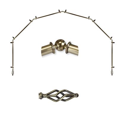 A&F Rod Dcor - Helix 13/16" 6-Sided Bay Window Curtain Rod - Antique Brass