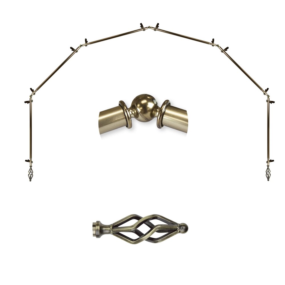 A&F Rod Dcor - Helix 13/16" 6-Sided Bay Window Curtain Rod - Antique Brass