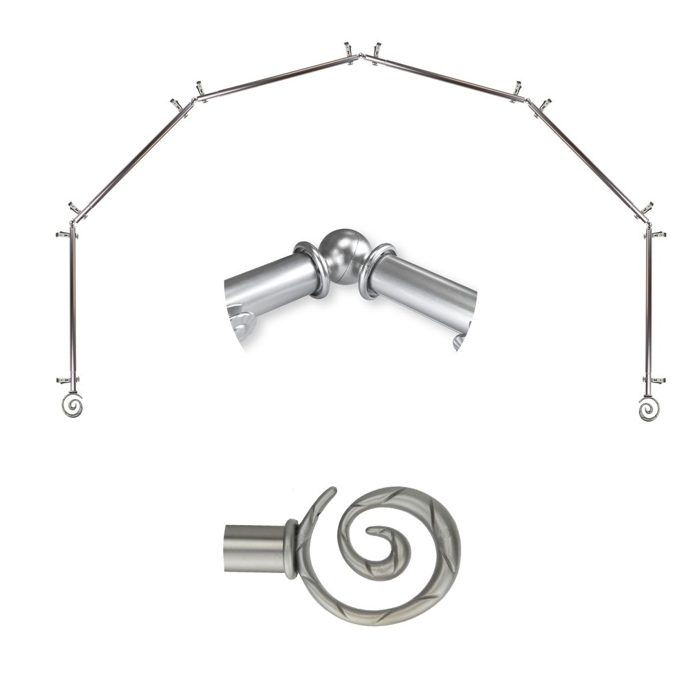 A&F Rod Dcor - Whirlwind 13/16" 6-Sided Bay Window Curtain Rod - Satin Nickel