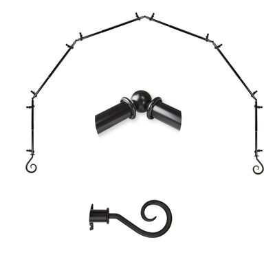 A&F Rod Dcor - Hook 13/16" 6-Sided Bay Window Curtain Rod - Black