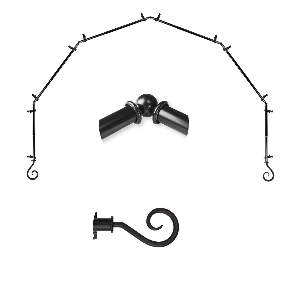 A&F Rod Dcor - Hook 13/16" 6-Sided Bay Window Curtain Rod - Black