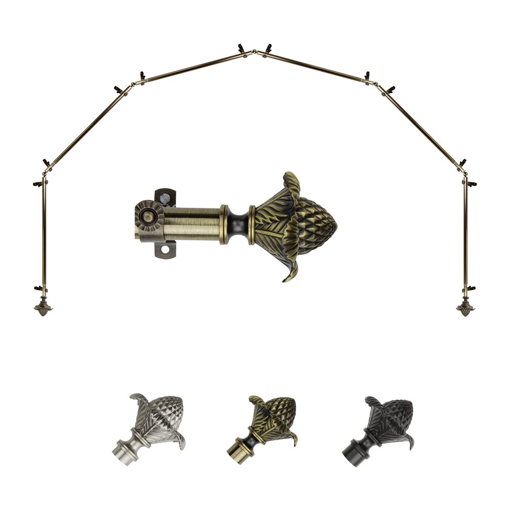A&F Rod Dcor - Emerge 13/16" 6-Sided Bay Window Curtain Rod - Antique Brass