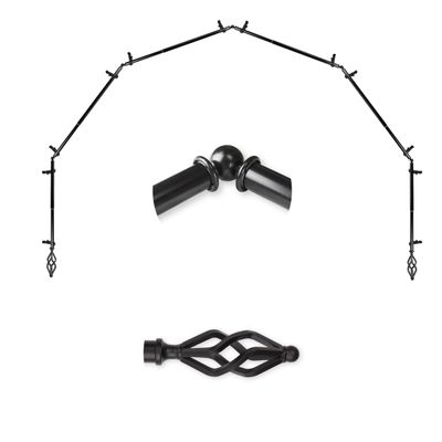 A&F Rod Dcor - Helix 13/16" 6-Sided Bay Window Curtain Rod - Black