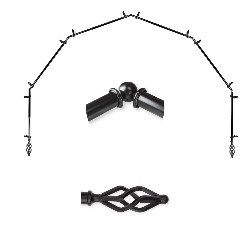 A&F Rod Dcor - Helix 13/16" 6-Sided Bay Window Curtain Rod - Black