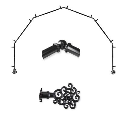 A&F Rod Dcor - Surf 13/16" 6-Sided Bay Window Curtain Rod - Black