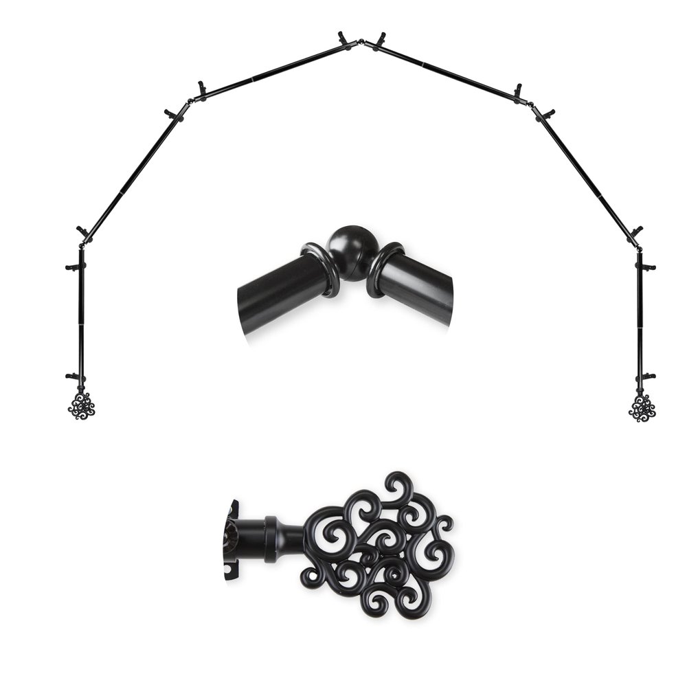 A&F Rod Dcor - Surf 13/16" 6-Sided Bay Window Curtain Rod - Black
