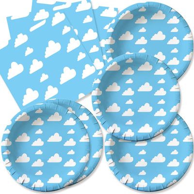 Cemtetnech 40pcs Blue Sky White Clouds Party Supplies ,include 20 Plates, 20 Napkin ,Used for Cartoon Story Birthday Party Decoration, Blue,White