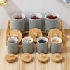 8 Piece Ceramic Canister Jar Set with a Stand and Air tight Bamboo Lids with KNOB. (Plain Grey) view 2