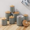 8 Piece Ceramic Canister Jar Set with a Stand and Air tight Bamboo Lids with KNOB. (Plain Grey) view 3