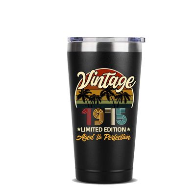 50th Birthday Gifts for Men Women, Vintage 50th Birthday Thermos Cup, Funny Birthday Cups, 50th Birthday Gift for Him or Her, 1975 Birthday Gift, 50th Birthday Cup With Brush Straw and Straw Cap 20 Oz