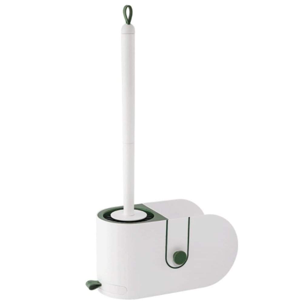 Hardwearing Toilet Brush and Holder for BathroomWall-Mounted Cleaning Toilet Bowl BrushToilet Scrub Brush Silicone Brush Head with Storage Easy to Dry (Color : White)