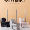 Hardwearing Toilet Brush and HolderCreative Toilet Bowl Brush with Long HandleCeramic Base Toilet Scrub Brush for Bathroom Cleaning Easy to Dry (Color : White) view 3