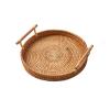 Food Platter Serving Tray And Platter, Round Wooden Rattan Braid With Handle On Serving Plate Snack Tray, Breakfast Tray, Stylish Farmhouse Decor Serving Platters Kitchen Tray (Color : C) view 1