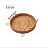 Food Platter Serving Tray And Platter, Round Wooden Rattan Braid With Handle On Serving Plate Snack Tray, Breakfast Tray, Stylish Farmhouse Decor Serving Platters Kitchen Tray (Color : C) view 2