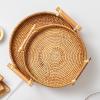 Food Platter Serving Tray And Platter, Round Wooden Rattan Braid With Handle On Serving Plate Snack Tray, Breakfast Tray, Stylish Farmhouse Decor Serving Platters Kitchen Tray (Color : C) view 3