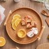 Food Platter Serving Tray And Platter, Round Wooden Rattan Braid With Handle On Serving Plate Snack Tray, Breakfast Tray, Stylish Farmhouse Decor Serving Platters Kitchen Tray (Color : C) view 4