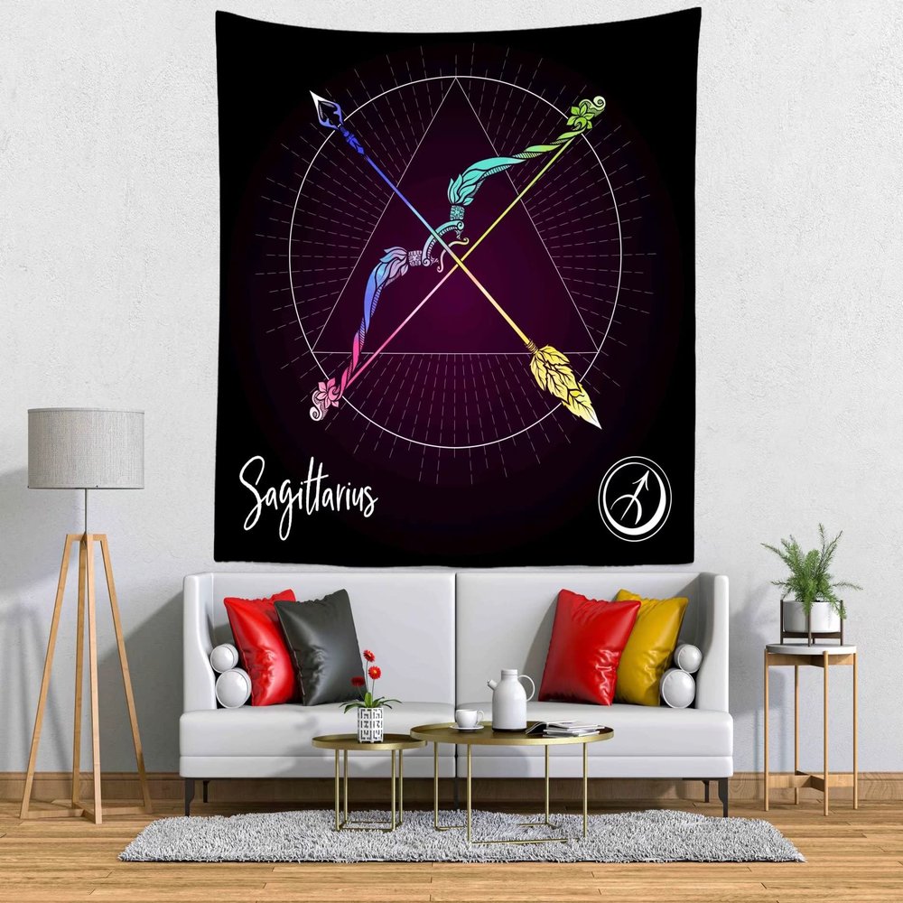 CORFOTO Fabric 70Wx70H Sagittarius Tapestry Wall Hanging Astrology Pattern 12 Signs Tapestries Wall Art for Bedroom Living Room College Dorm Home Decor
