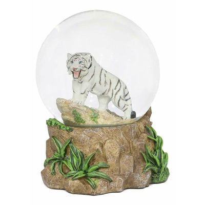 Jungle Predator White Alaskan Siberian White Tiger Glitter Snow Globe