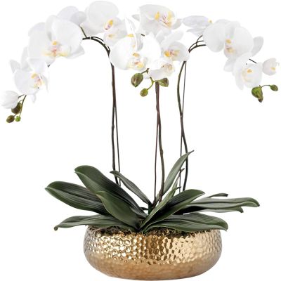 YKHB Artificial Flower Orchids Artificial Flowers Faux Phalaenopsis Flower with Ceramics Vase Floral Arrangement Exquisite Centerpiece Decor Home and Office (Color : Small)