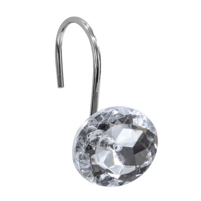 Crystal Diamond Round Shower Curtain Hooks Rings for Bathroom,Clear,12PCS