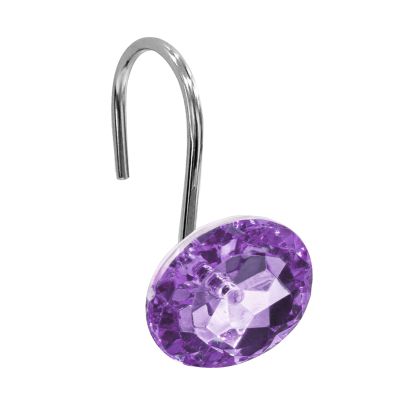 Crystal Diamond Round Shower Curtain Hooks Rings for Bathroom,Purple,12PCS