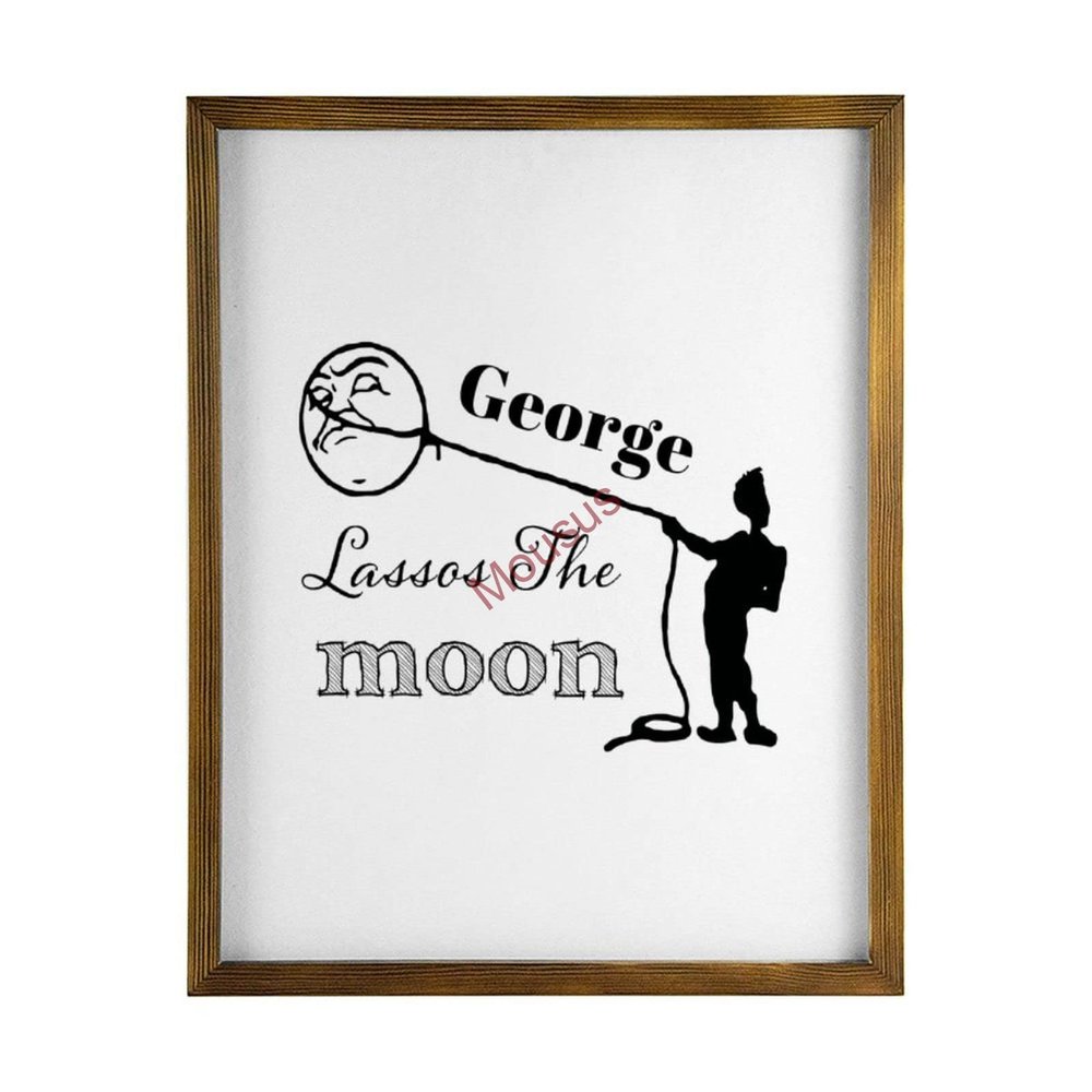 Home Decor Wood Sign George Lassos The Moon George Bailey Its A Wonderful Life Farmhouse Style Framed Wood Sign,Rustic Wall Art Sign 12"x20"