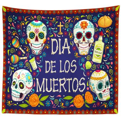 CORFOTO Tapiz Dia DE Los Muertos Day Of The Dead Tapestry Wall Hanging Mezcal Sugar Skull Marigold Wall Decorations for Men Boys Bedroom Living Room Dorm Home Decor Fabric 80Wx60H
