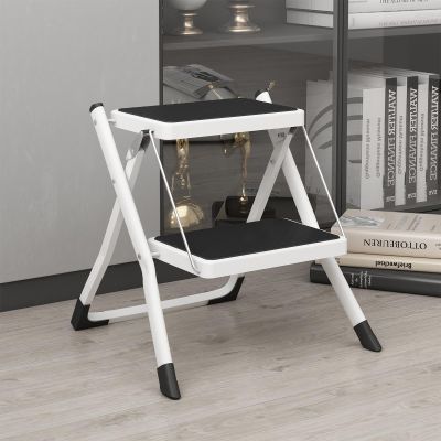 DAWNYIELD 2 Step Stool Folding Step Ladder with Anti-Slip Base and Wide Pedal, Lightweight Sturdy 330 lbs Portable Step Stool for Kitchen Pantry Closet Office Garage Travel Indoor Outdoor Use, White