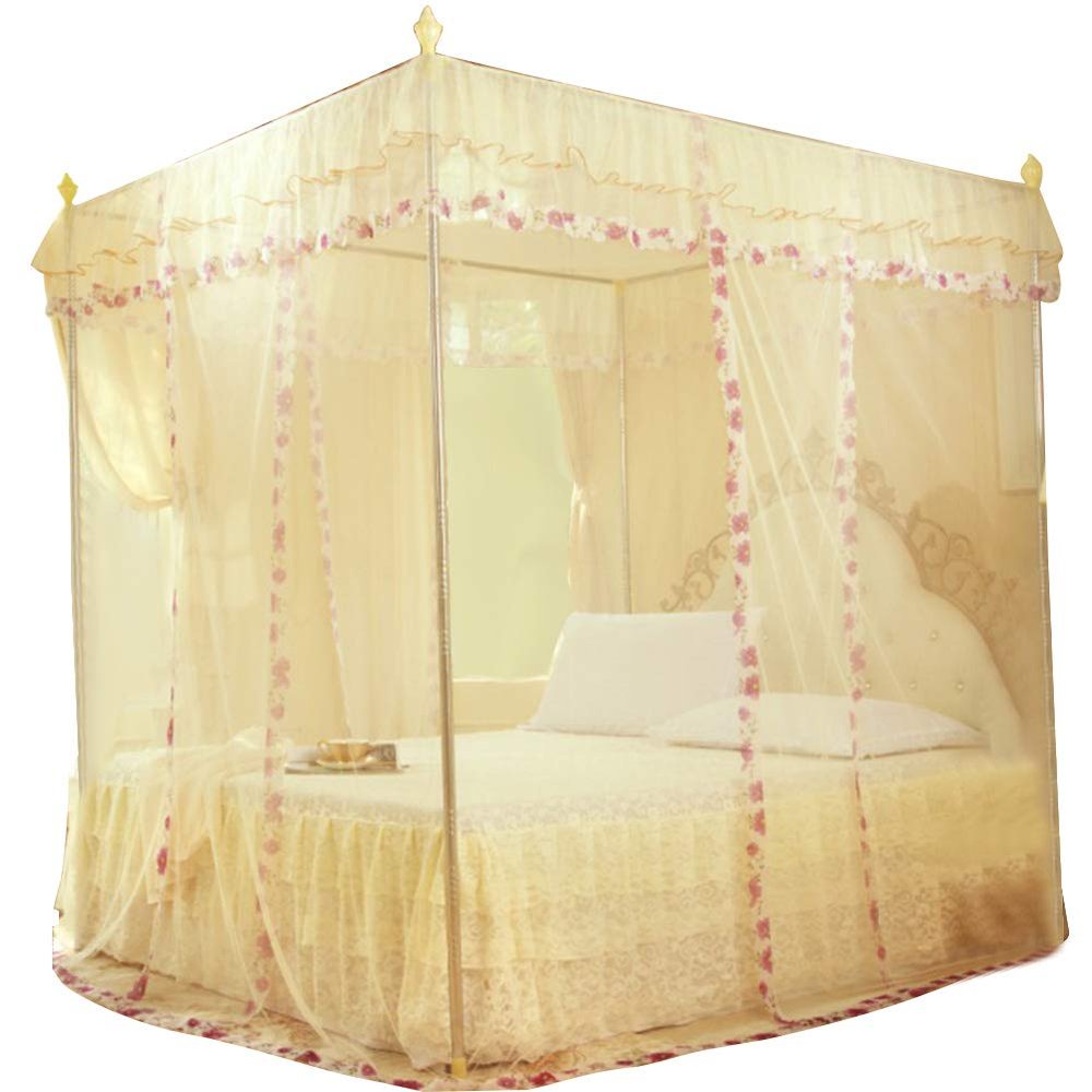 Alvinlite 4 Corner Post Net, Princess Bed Canopy, Breathable Bed Curtain Full Queen Size Bedroom Decoration #20 (120 * 200 * 200-Yellow)