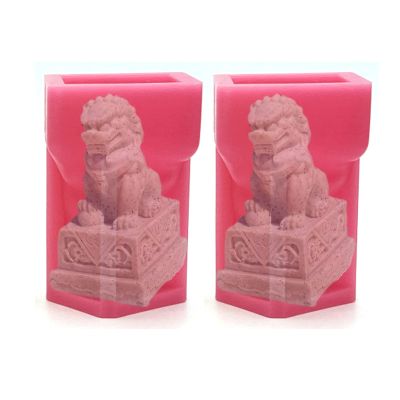 AOPPLSOT Silicone Mold for Statue of Lion Concrete Molds 2pcs of Set Chinese Style Desk Craft Decorative Fu Foo Dogs Guardian,Pink