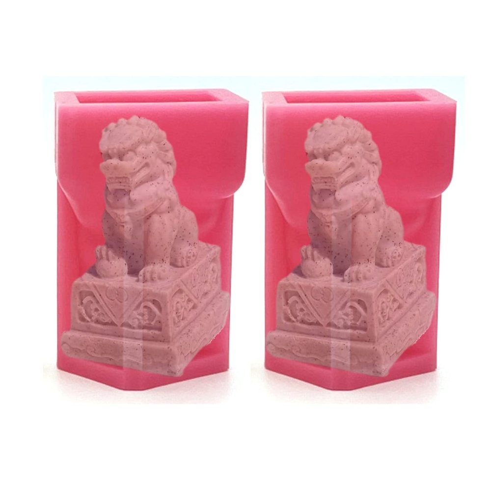 AOPPLSOT Silicone Mold for Statue of Lion Concrete Molds 2pcs of Set Chinese Style Desk Craft Decorative Fu Foo Dogs Guardian,Pink