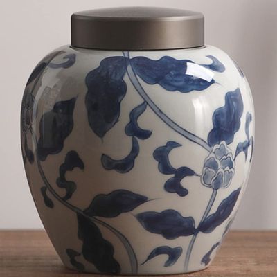 13.5cm Hand Painted Blue White Porcelain Tea Sealed Jar Kung Fu Tea Set Storage Tea Caddy