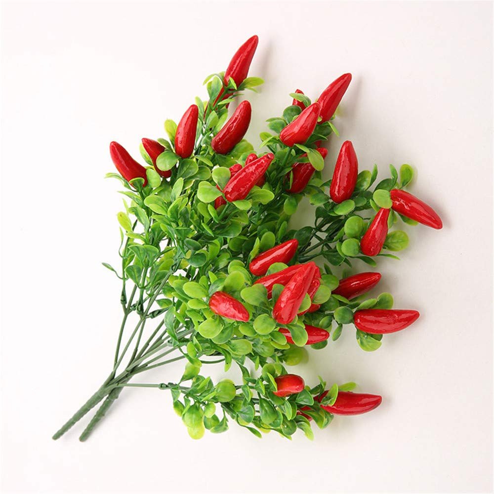 HYLOOD 10Pack Artificial Red Pepper Bunch, Chili Bouquet with Leaves Lifelike Fake Plastic Fruit Plant Floral Arrangement for Festival Holiday Wedding Table Decor
