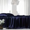 Bedding Sense 100% Pure True Silk Duvet with Fitted Sheet Set 4pcs, True Silk Fitted Sheet 15'' Deep Pocket,True Silk Duvet Cover,True Silk Pillowcases Set !!!(Olympic Queen Navy Blue) view 1