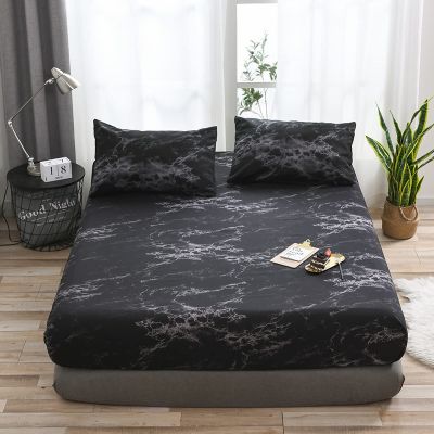 CFYCYHDZHT Bed Sheet Set Queen Size,Soft Lightweight Microfiber Marble Mattress Protector, Suitable for Twin, Full, Queen, King Printing Bed Protector,Black,California King 180 * 200cm*35cm
