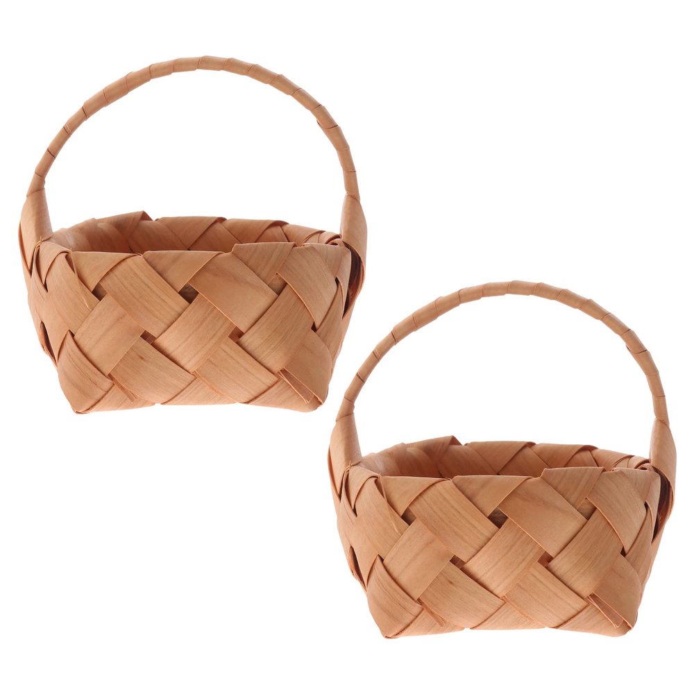 2 Packs Wicker Rattan Basket, Woven Basket with Handle Flower Girl Basket for Wedding Home Storage Garden Decorations