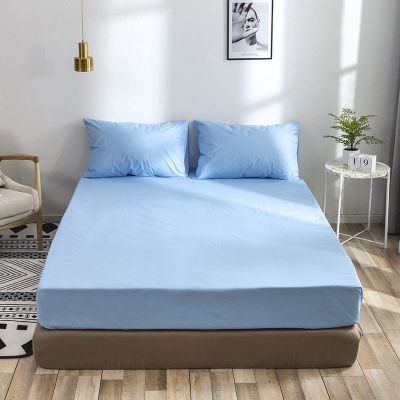 CFYCYHDZHT Bedding Fitted Sheet,Kids Pure Color Brushed Urinary Mattress Protector,Bedroom Hotel Holiday Home Twin,Full,Queen,King Deep Pocket Mattress Cover,Blue,Queen: 153 * 203 * 35cm (3pcs)