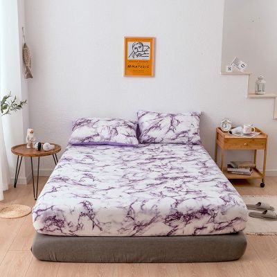 CFYCYHDZHT Bed Cover Room,Soft Lightweight Microfiber Marble Mattress Protector, Suitable for Twin, Full, Queen, King Printing Bed Protector,Purple,King 198 * 203cm*35cm